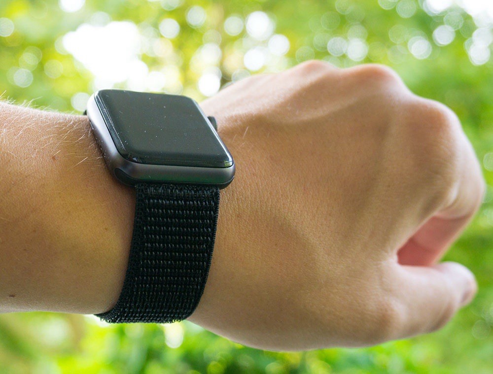 Apple Watch Armband Klett Stoff Schwarz Sport
